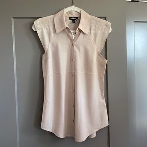 Express Ruffle Shoulder Short/Cap Sleeve Button-Up Shirt